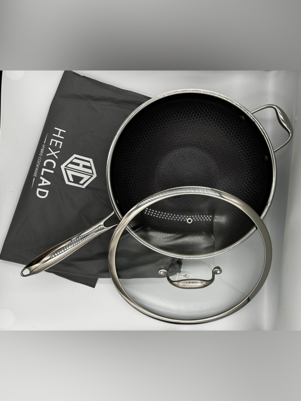 HexClad 12” Hybrid Fry Pan w Lid NEW Stainless Nonstick Skillet